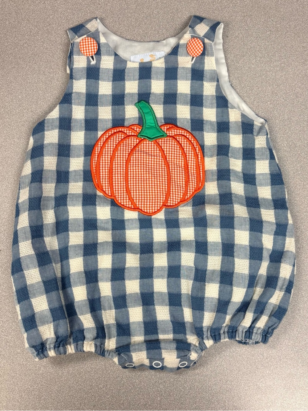 Busy Bees Smocked Pumpkin Buffalo Check Bubble Romper Baby Boy 6M Fall Halloween
